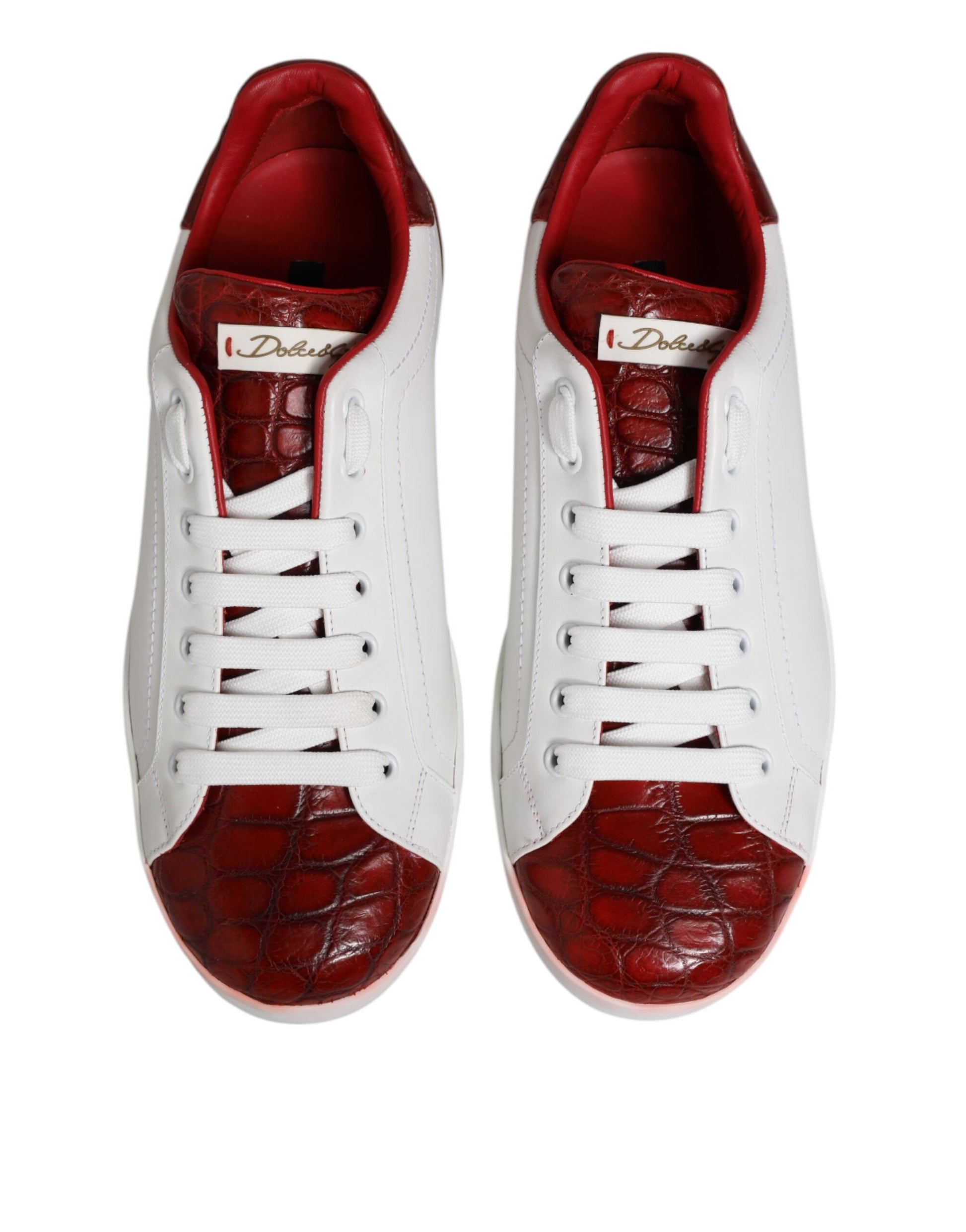 Weiß-rote Schnür-Sneakers aus Leder