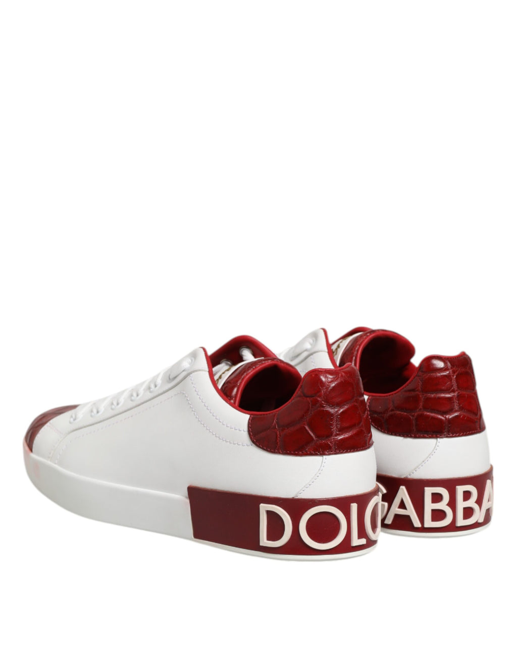 Weiß-rote Schnür-Sneakers aus Leder