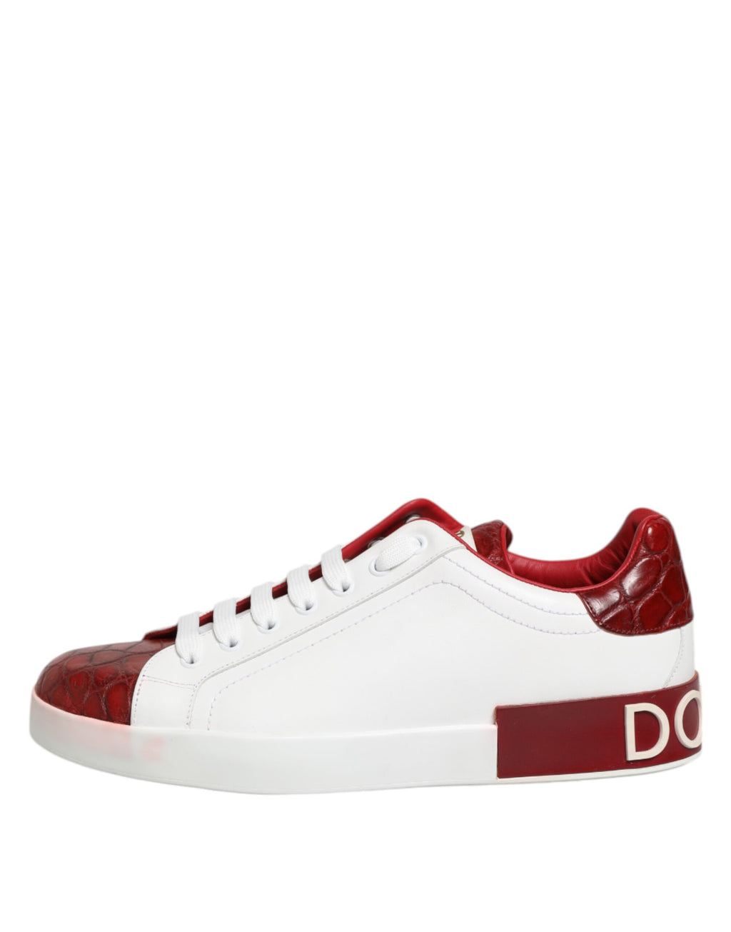 Weiß-rote Schnür-Sneakers aus Leder