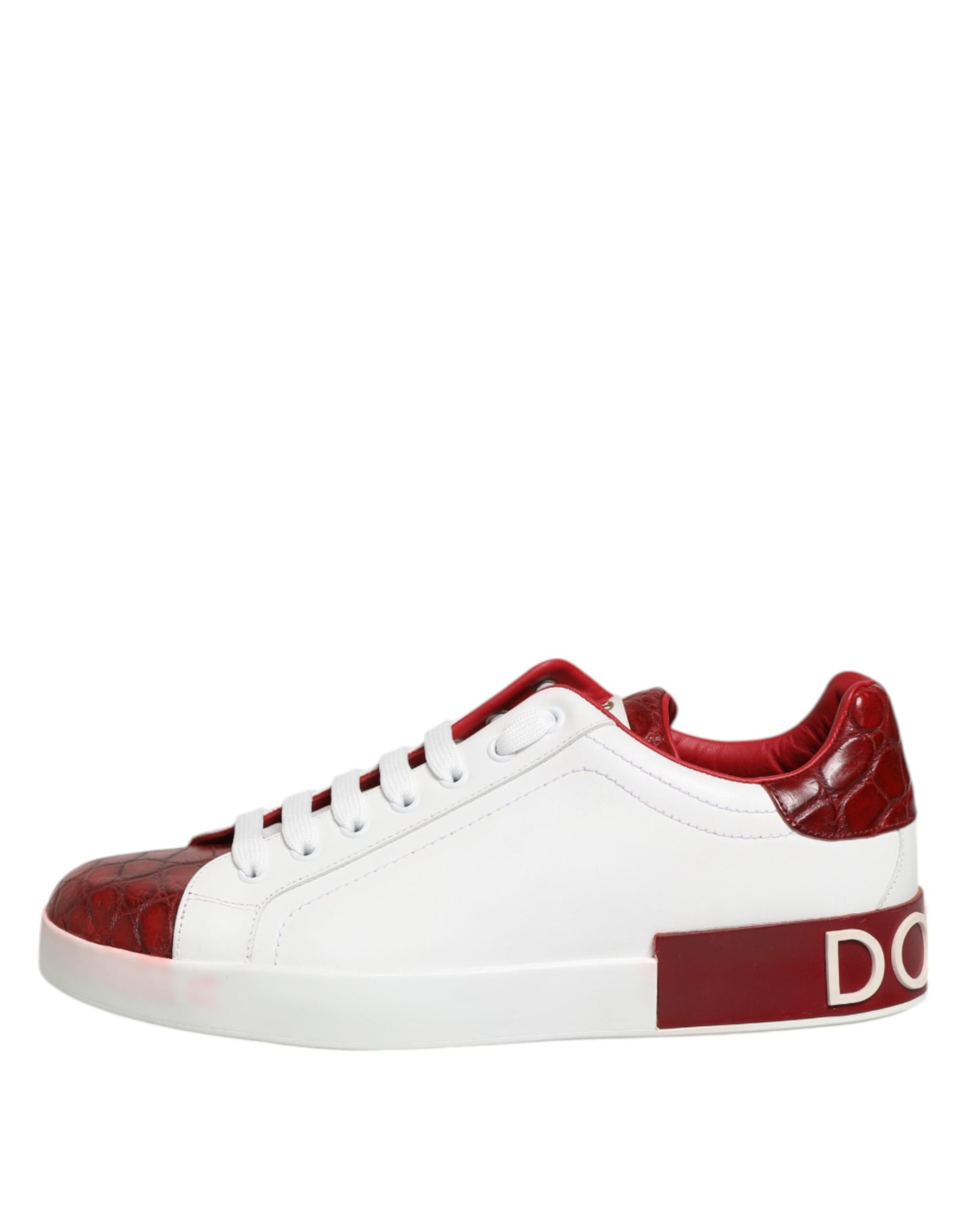 Weiß-rote Schnür-Sneakers aus Leder