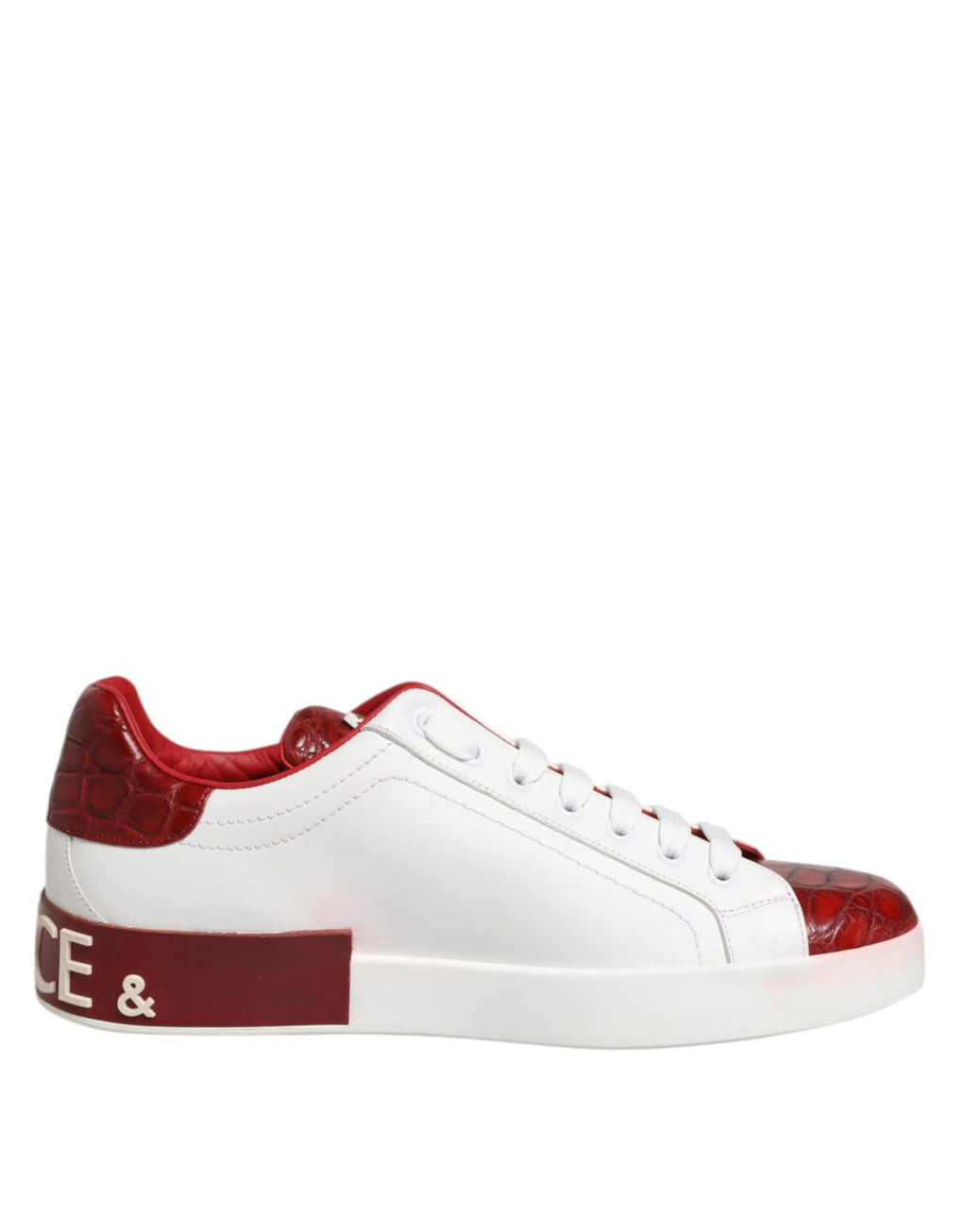 Weiß-rote Schnür-Sneakers aus Leder