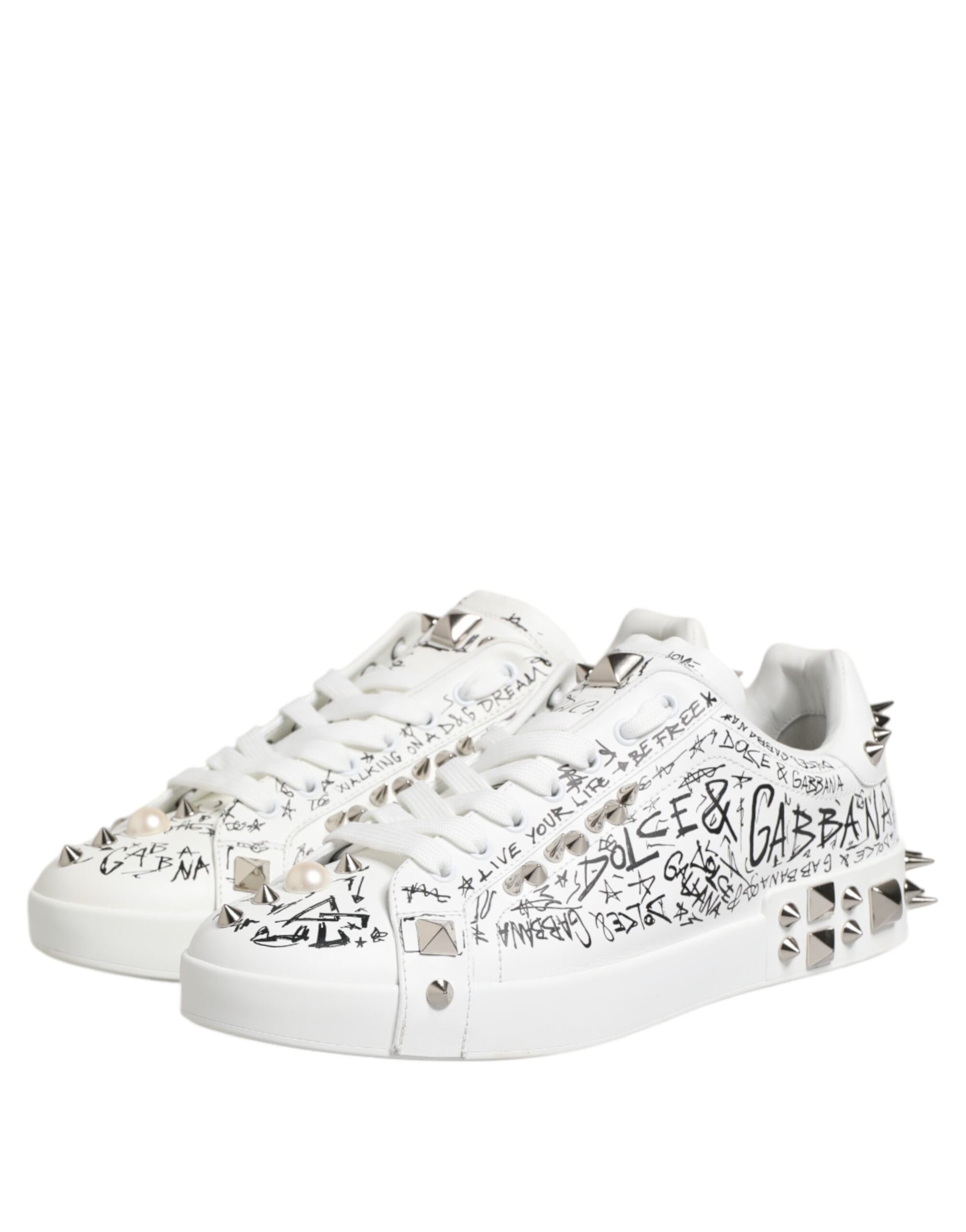 Weiße Portofino Stud Embellished Herren Sneakers Schuhe