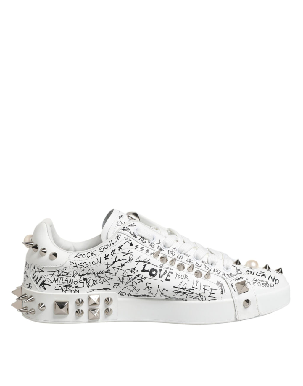Weiße Portofino Stud Embellished Herren Sneakers Schuhe