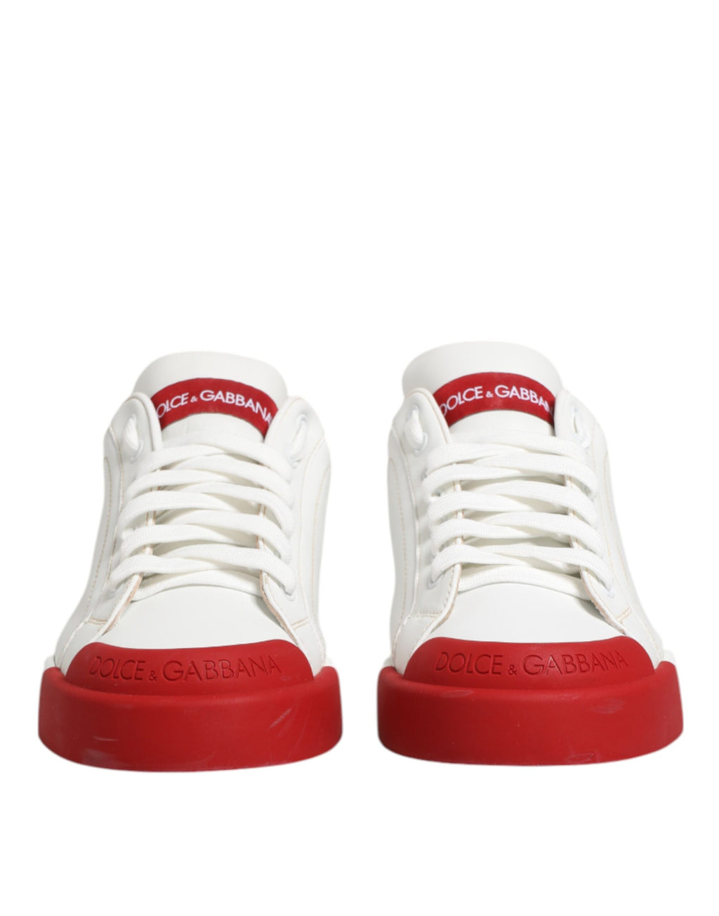 Weiß-rote Schnür-Sneakers aus Leder
