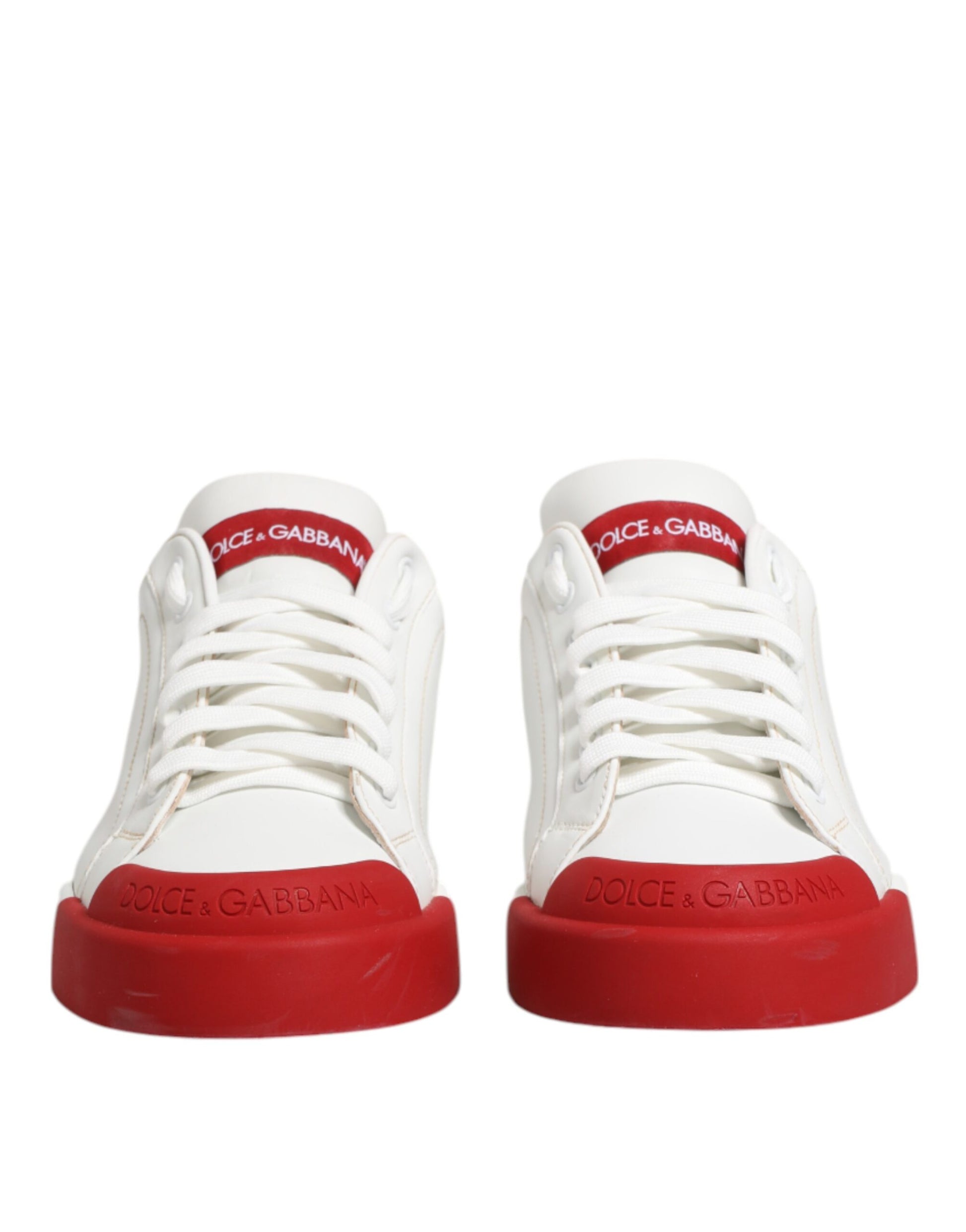Weiß-rote Schnür-Sneakers aus Leder