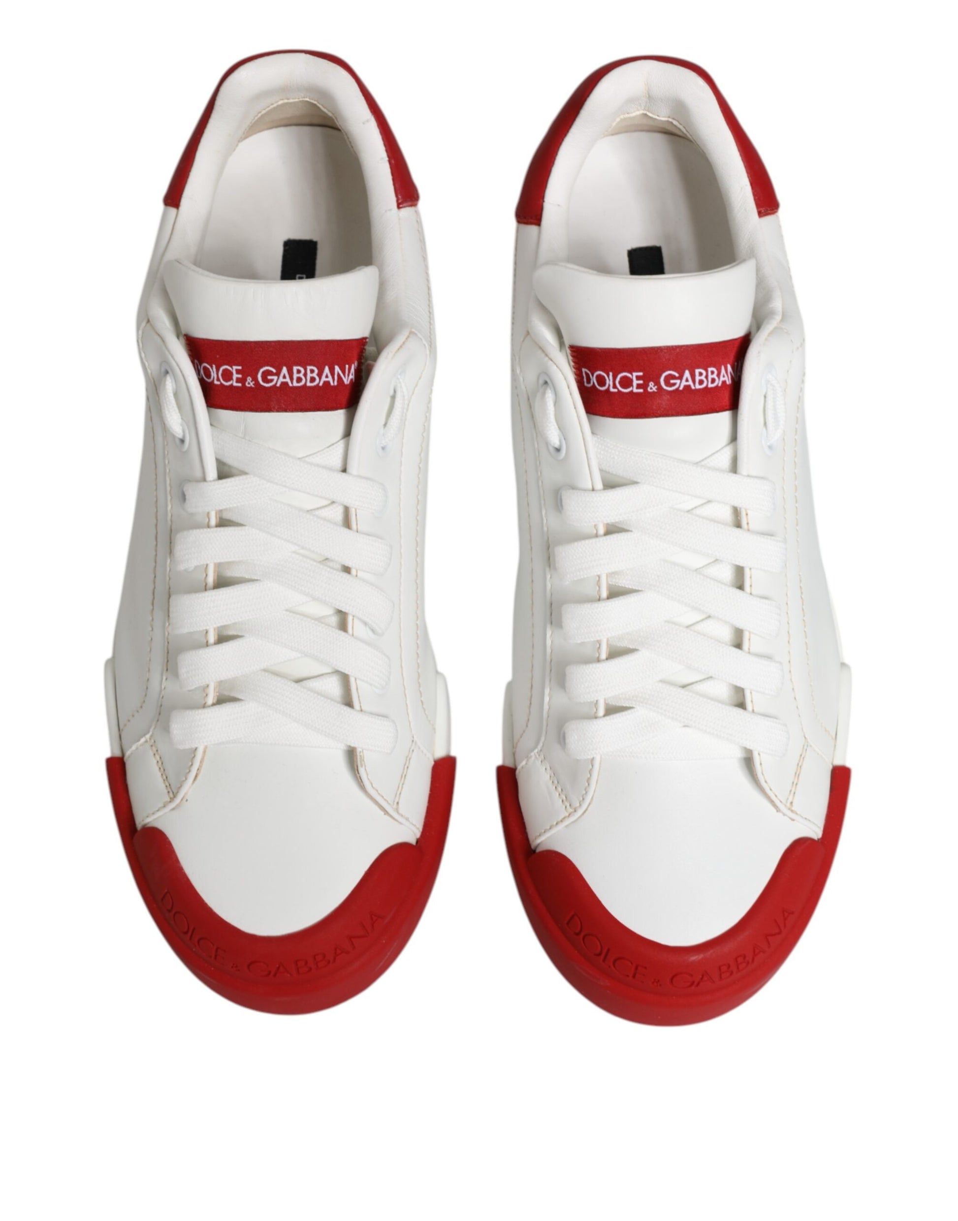 Weiß-rote Schnür-Sneakers aus Leder