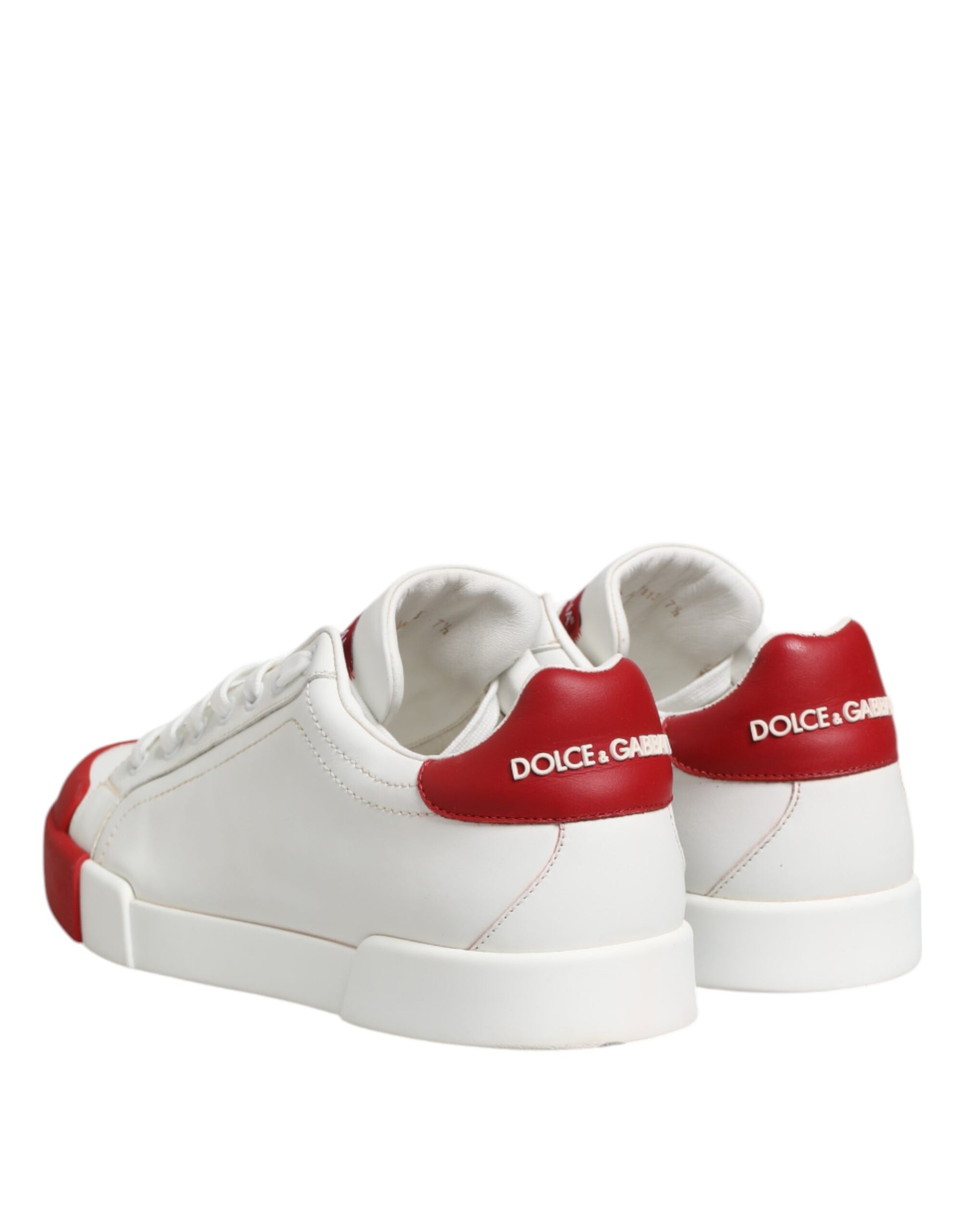 Weiß-rote Schnür-Sneakers aus Leder
