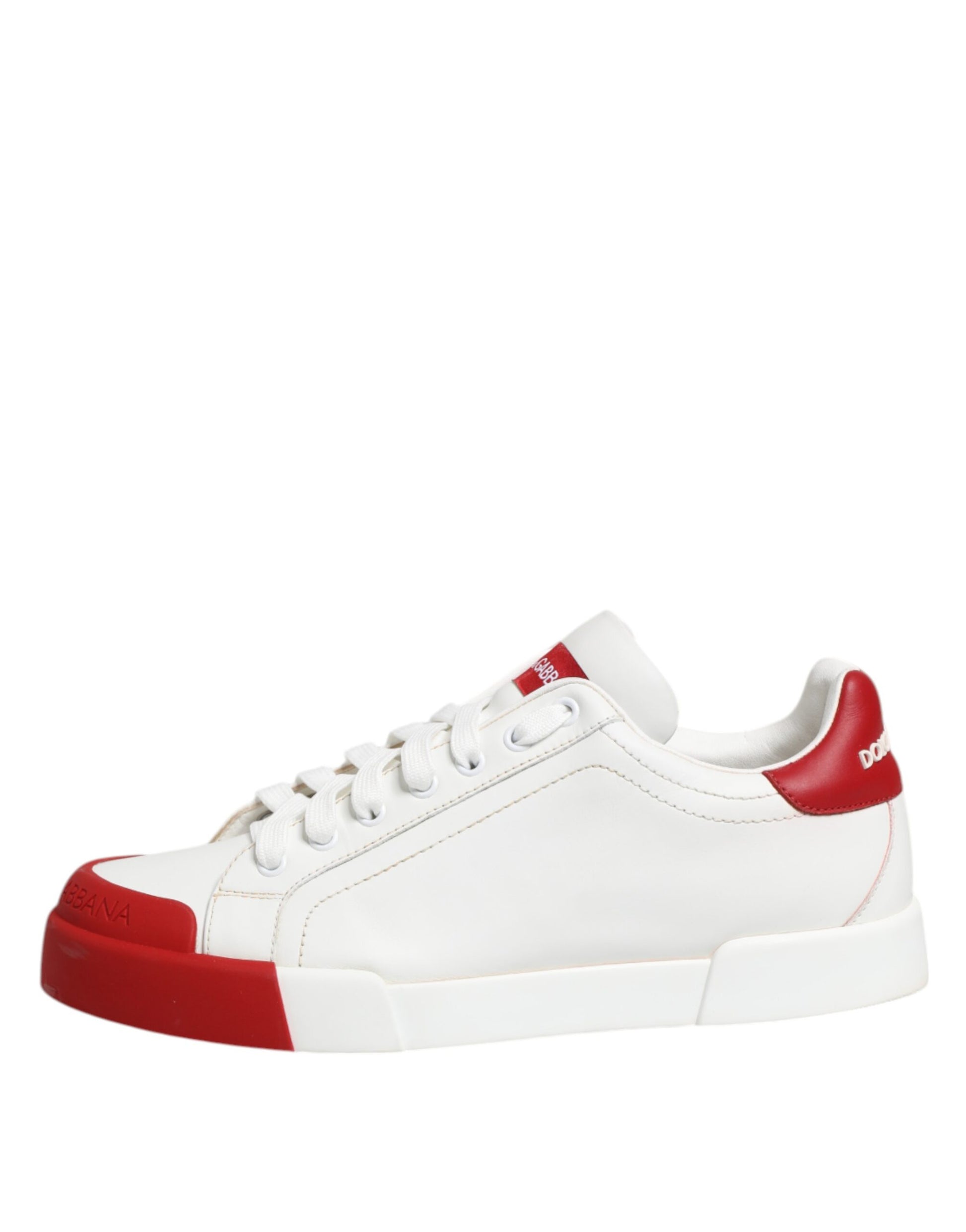 Weiß-rote Schnür-Sneakers aus Leder