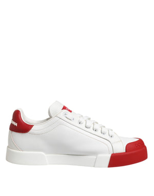 Weiß-rote Schnür-Sneakers aus Leder