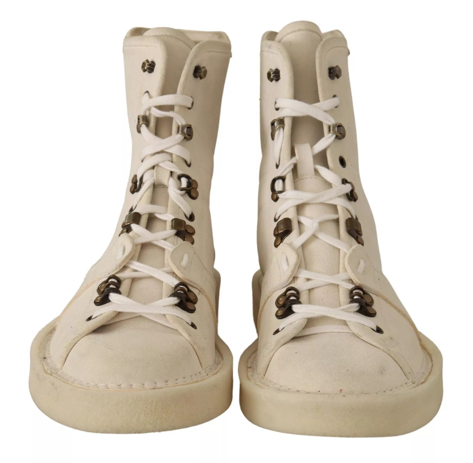 Dolce & Gabbana White Leather Lace Up Mens Boots