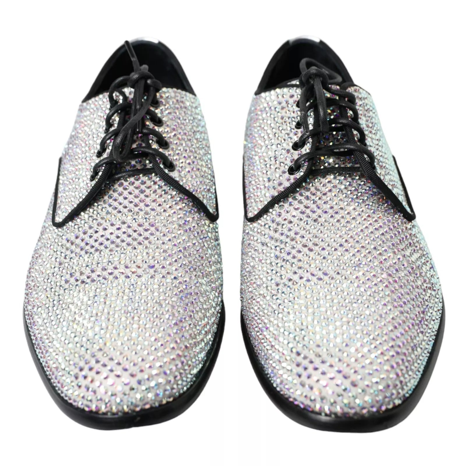 Dolce & Gabbana Silver Leather Rhinestones Derby Shoes