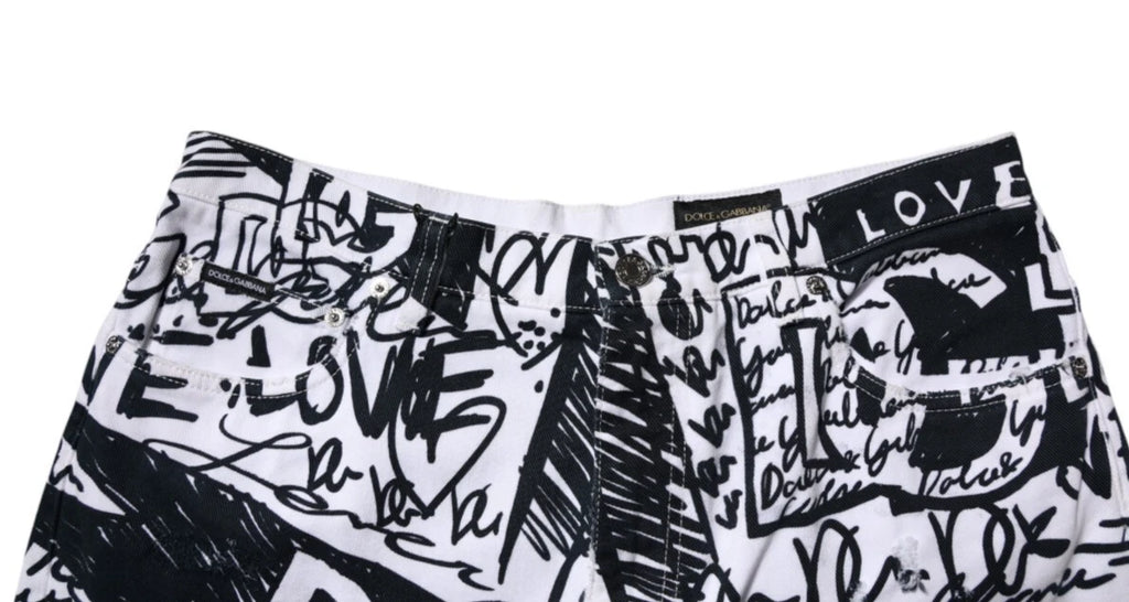 White Graffiti Cotton Men Bermuda Denim Shorts
