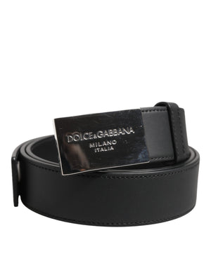 Dolce & Gabbana Black Leather Classic Metal Logo Buckle Belt