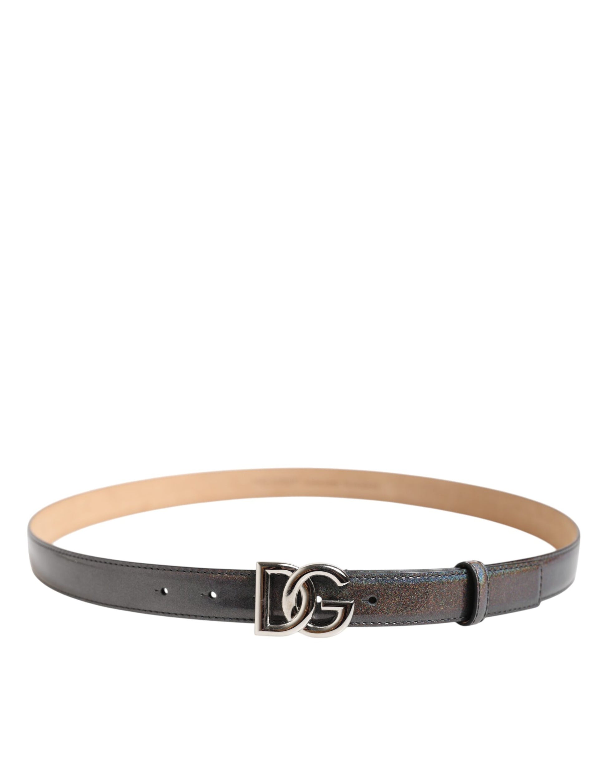 Dolce & Gabbana Metallic Leather Silver Tone Logo Buckle Belt
