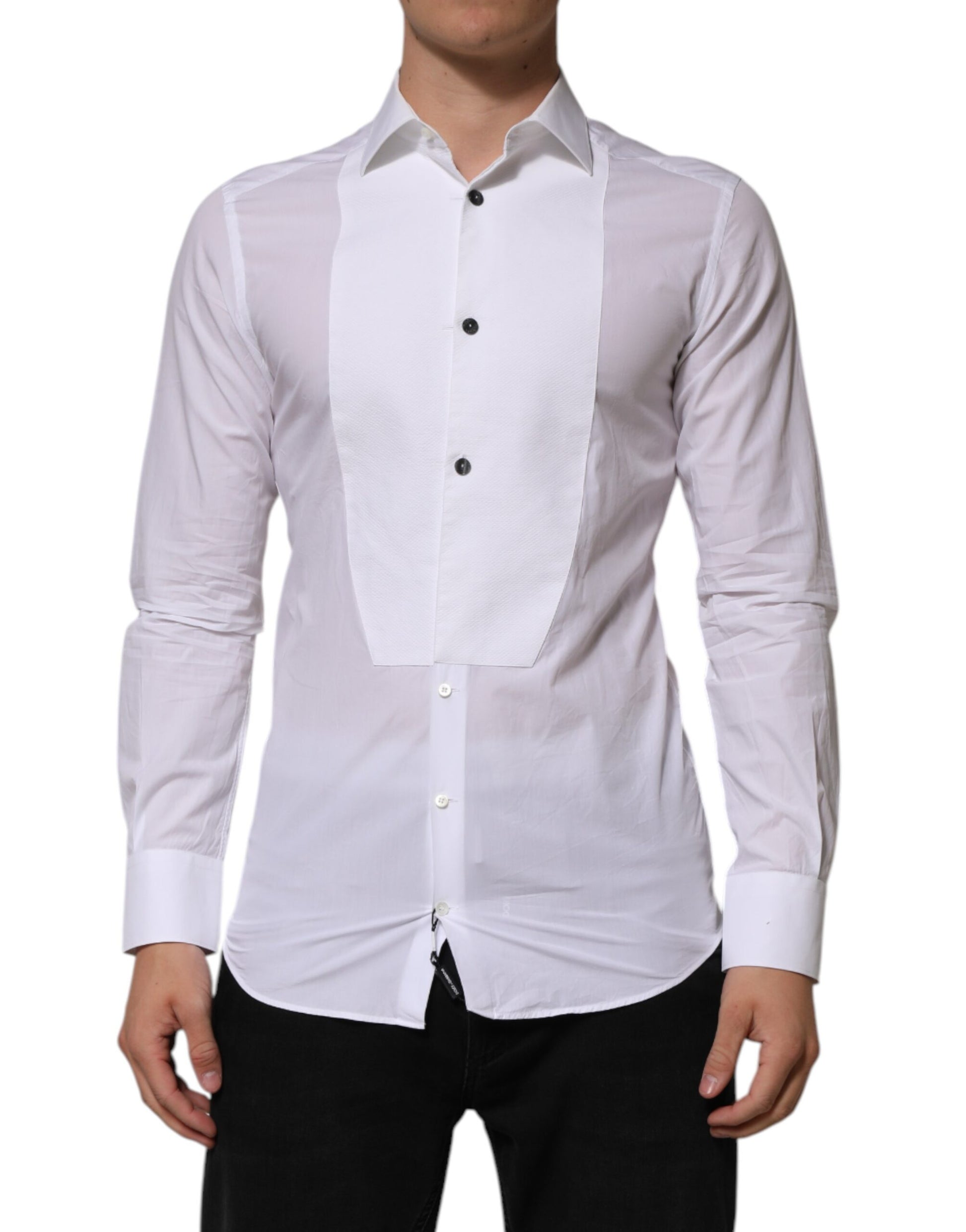 Dolce & Gabbana White Bib Cotton Poplin GOLD Men Formal Shirt
