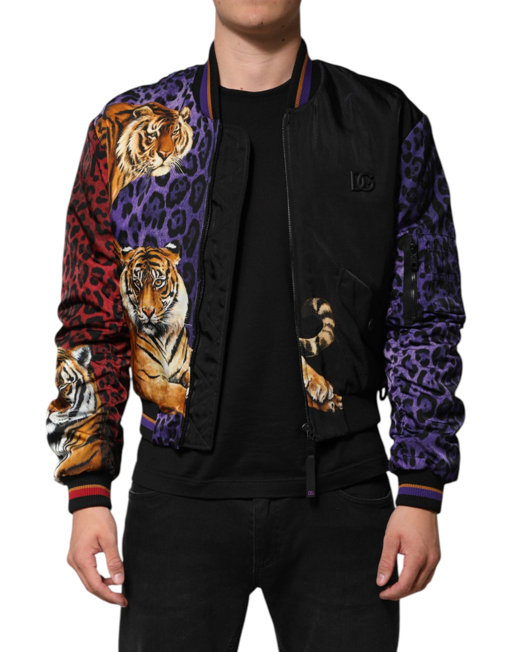 Dolce & Gabbana Multicolor Tiger Print Men Bomber Jacket