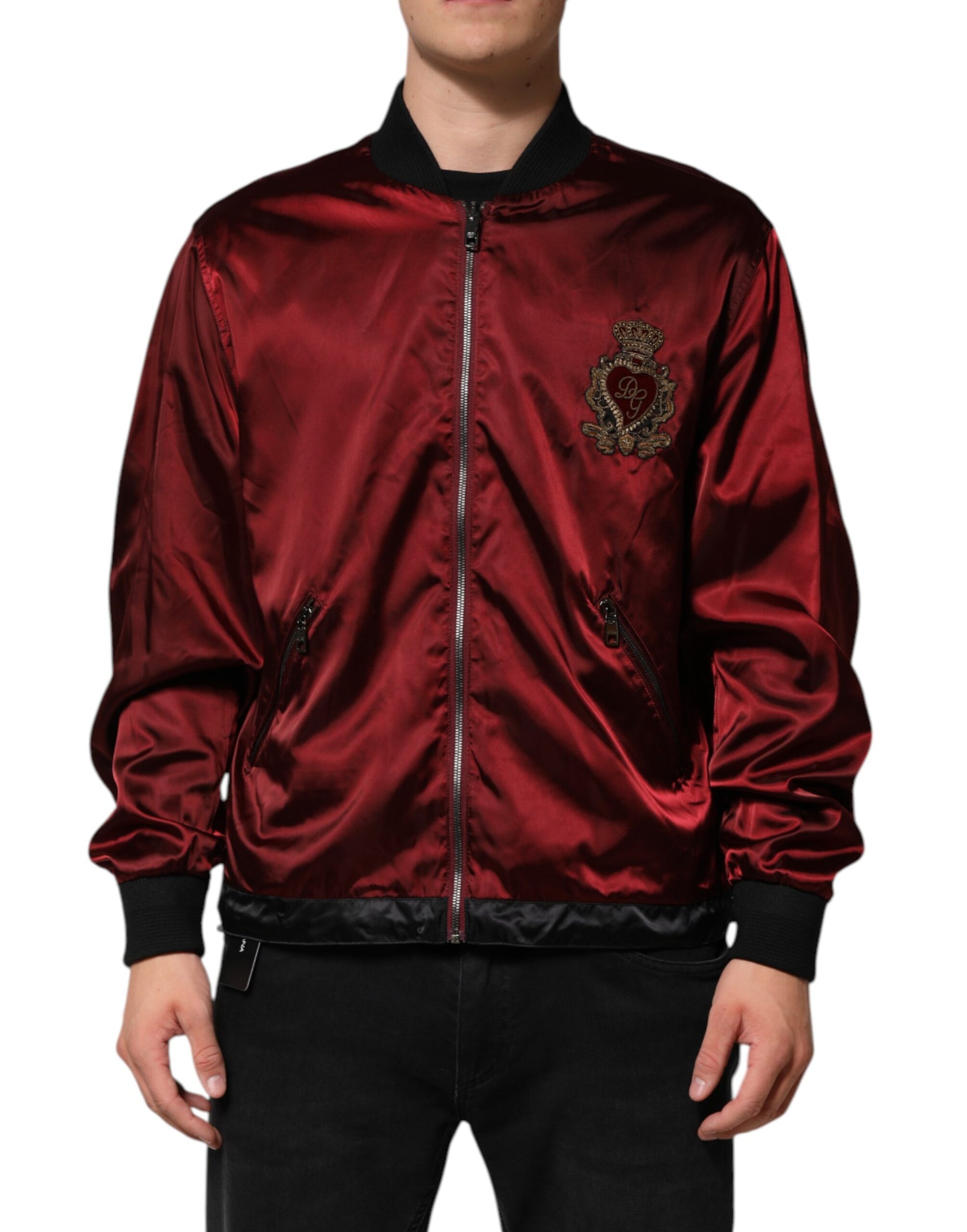 Dolce & Gabbana Maroon Nylon DG Crown Embroidery Jacket
