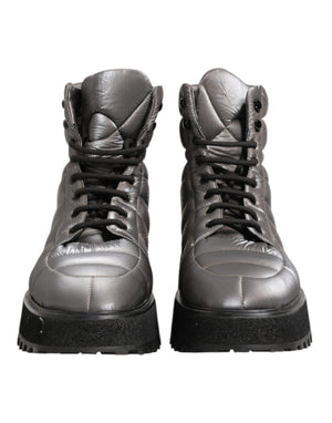 Dolce & Gabbana Silver Padded Mid Calf Lace Up Boots Shoes