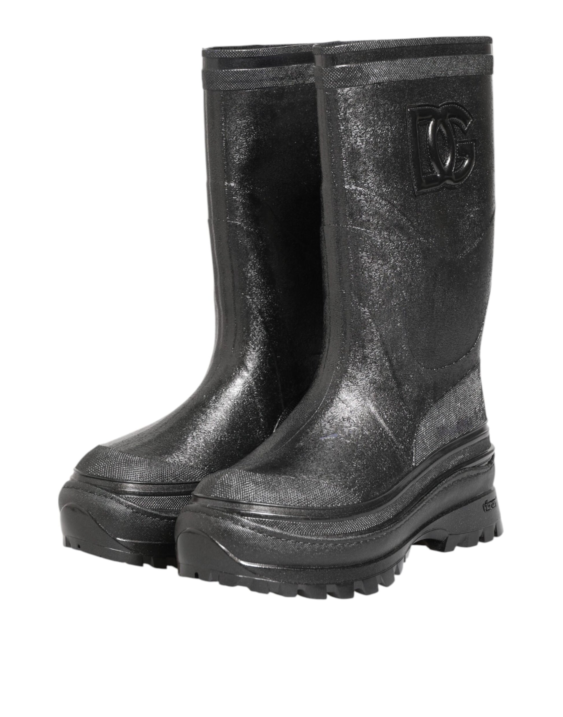 Dolce & Gabbana Metallic Gray Pull On Rain Boots Shoes