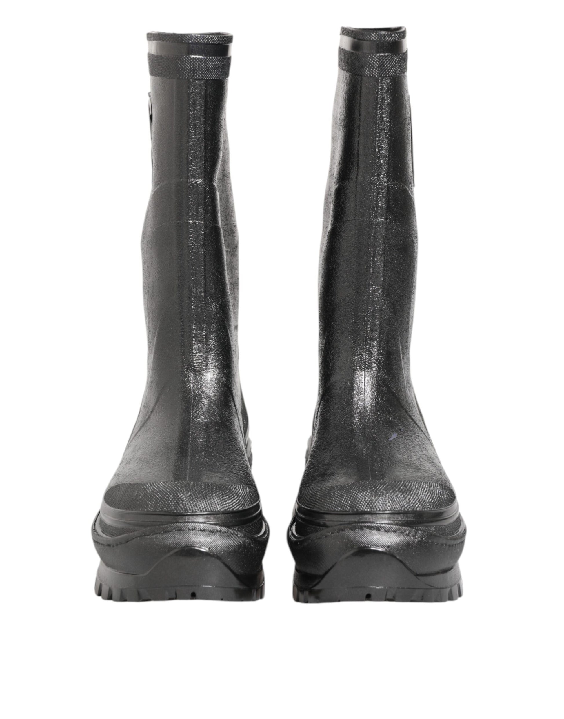 Dolce & Gabbana Metallic Black Pull On Rain Boots Shoes