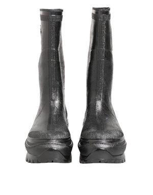 Dolce & Gabbana Metallic Black Pull On Rain Boots Shoes