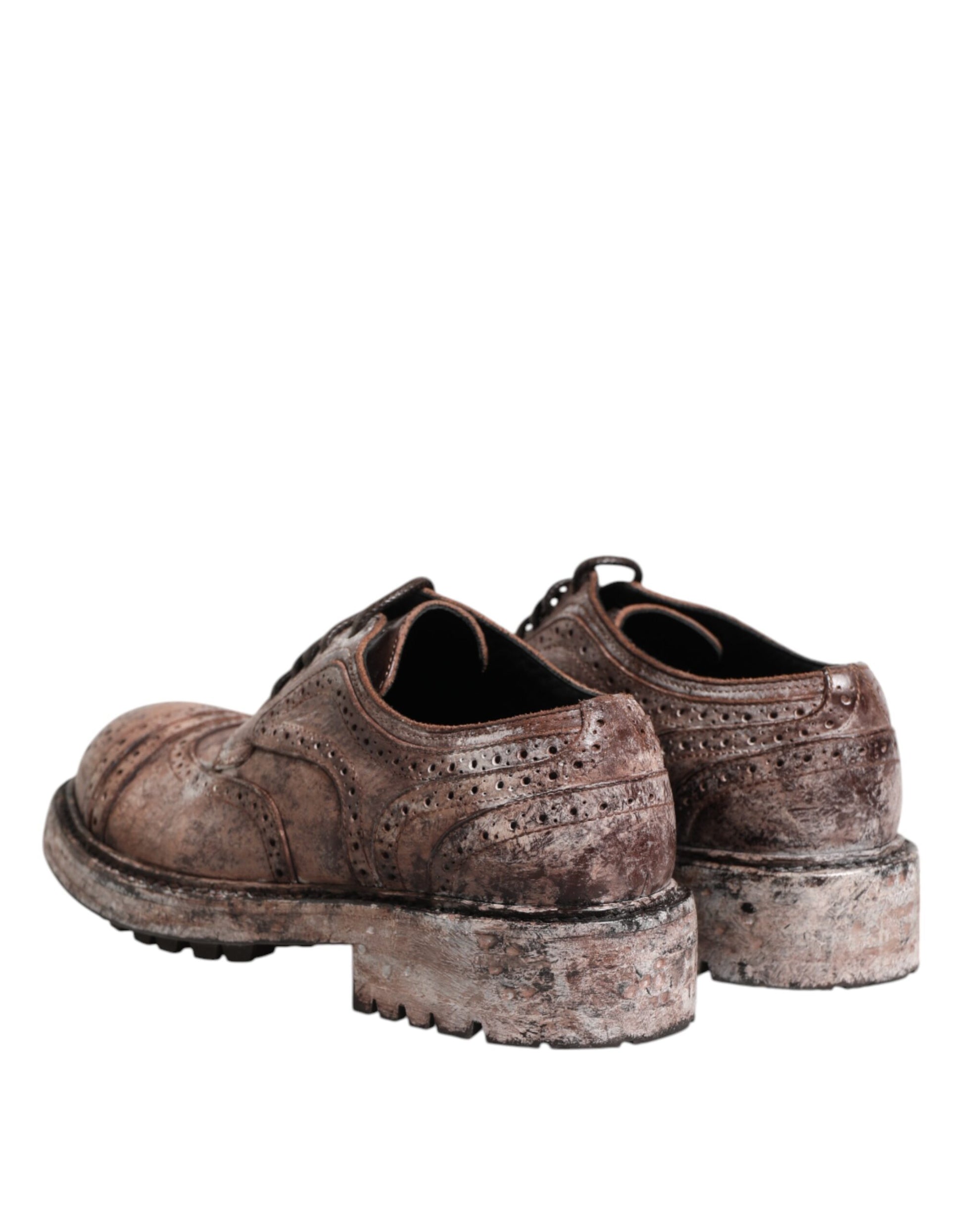 Dolce & Gabbana Brown Leather Distressed Brogue Lace Up Shoes