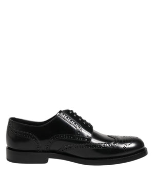 Dolce & Gabbana Black Leather Derby Wingtip Formal Shoes