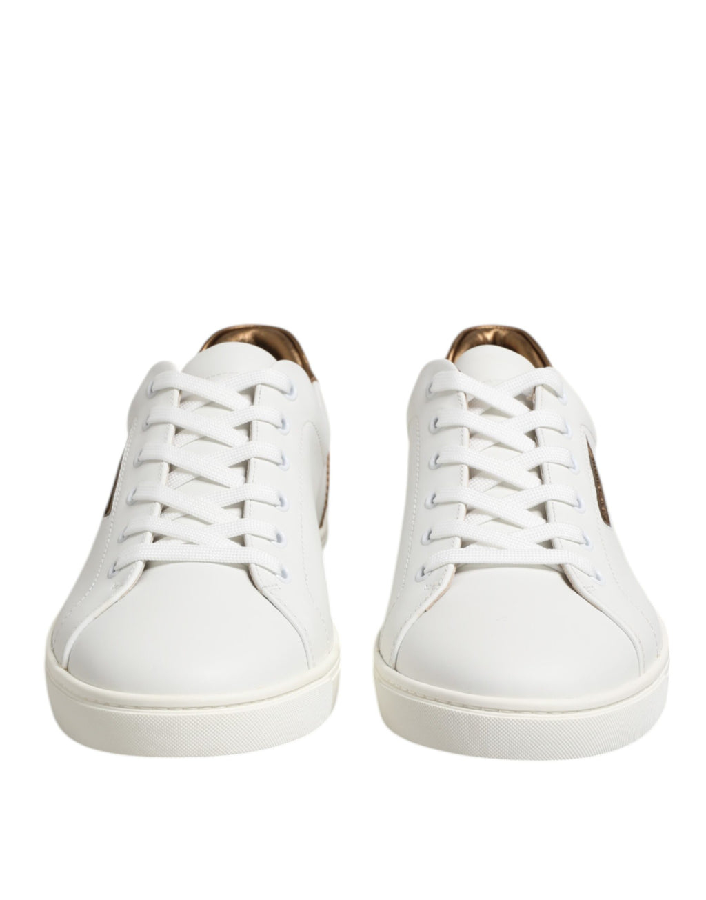 White Brown Leather Low Top Sneakers Shoes
