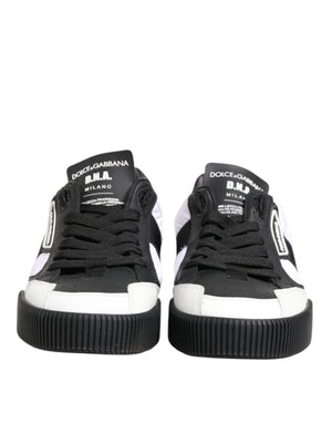 Dolce & Gabbana Black White Leather MIAMI Low Top Sneakers Shoes