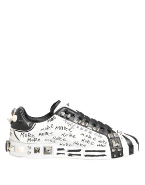 Dolce & Gabbana White Studded Printed Low Top Sneakers Shoes