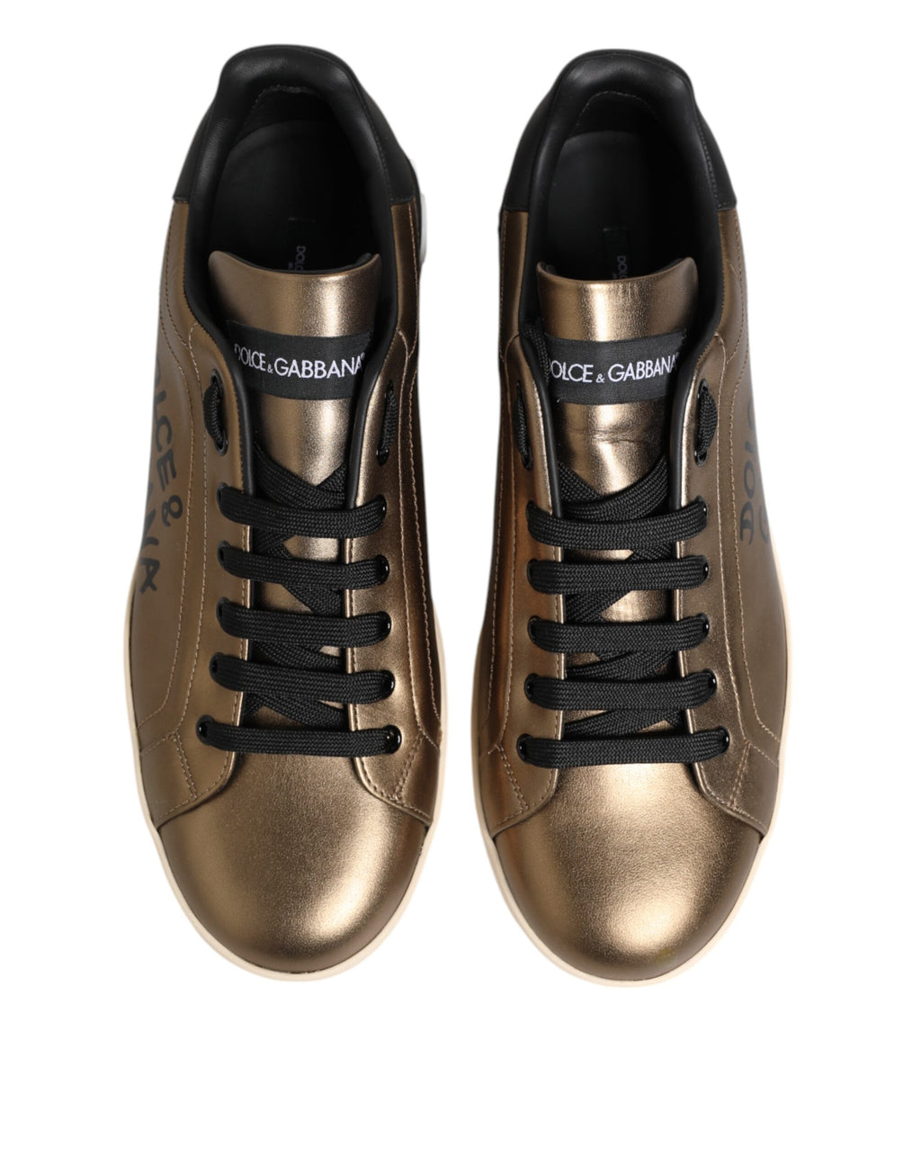 Gold White Leather Low Top Men Sneakers Shoes
