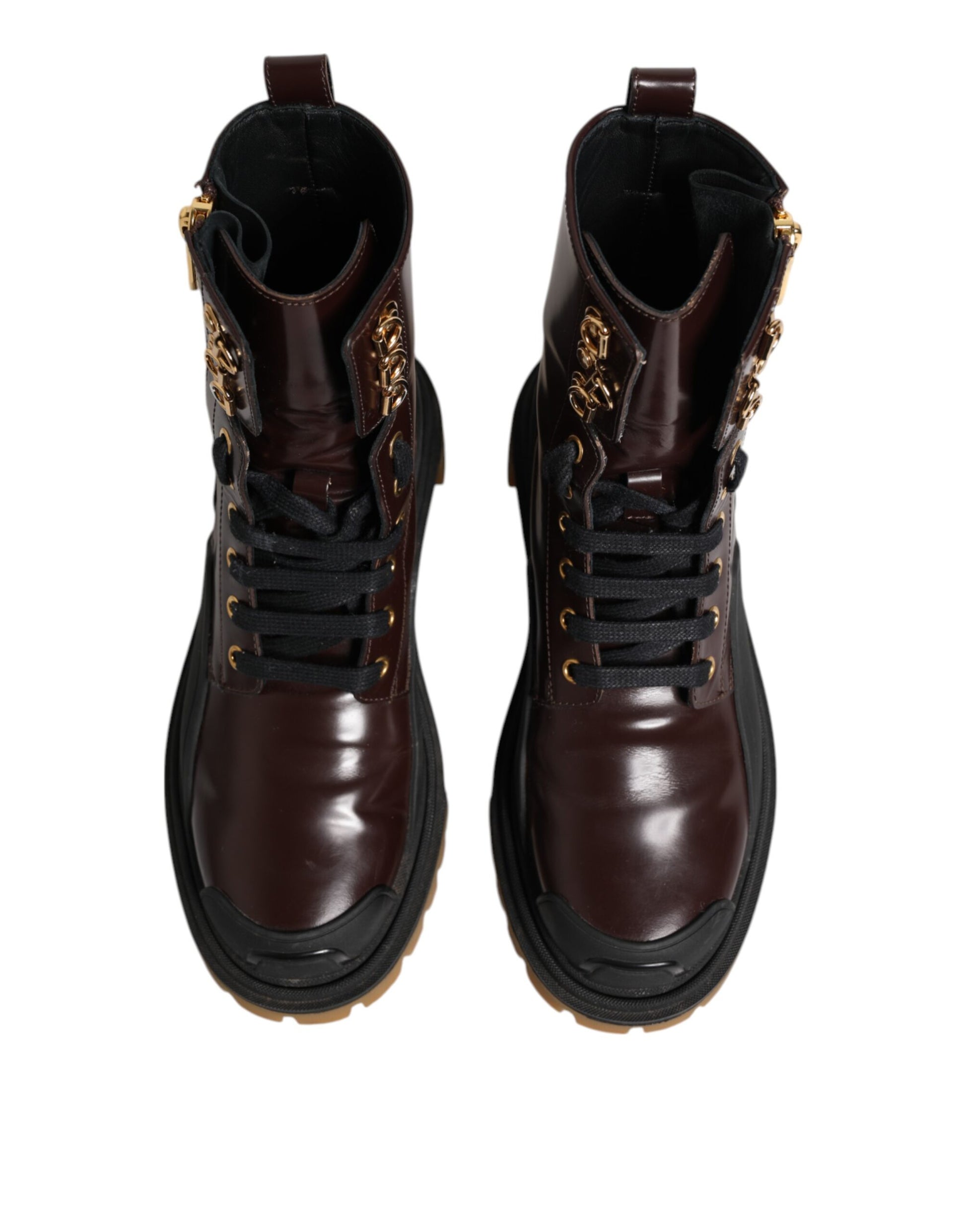 Dolce & Gabbana Maroon Leather Mid Calf Biker Boots Shoes