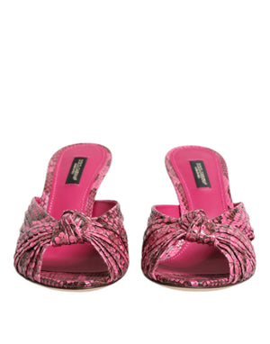Dolce & Gabbana Pink Leather Heels Slides Sandals Shoes