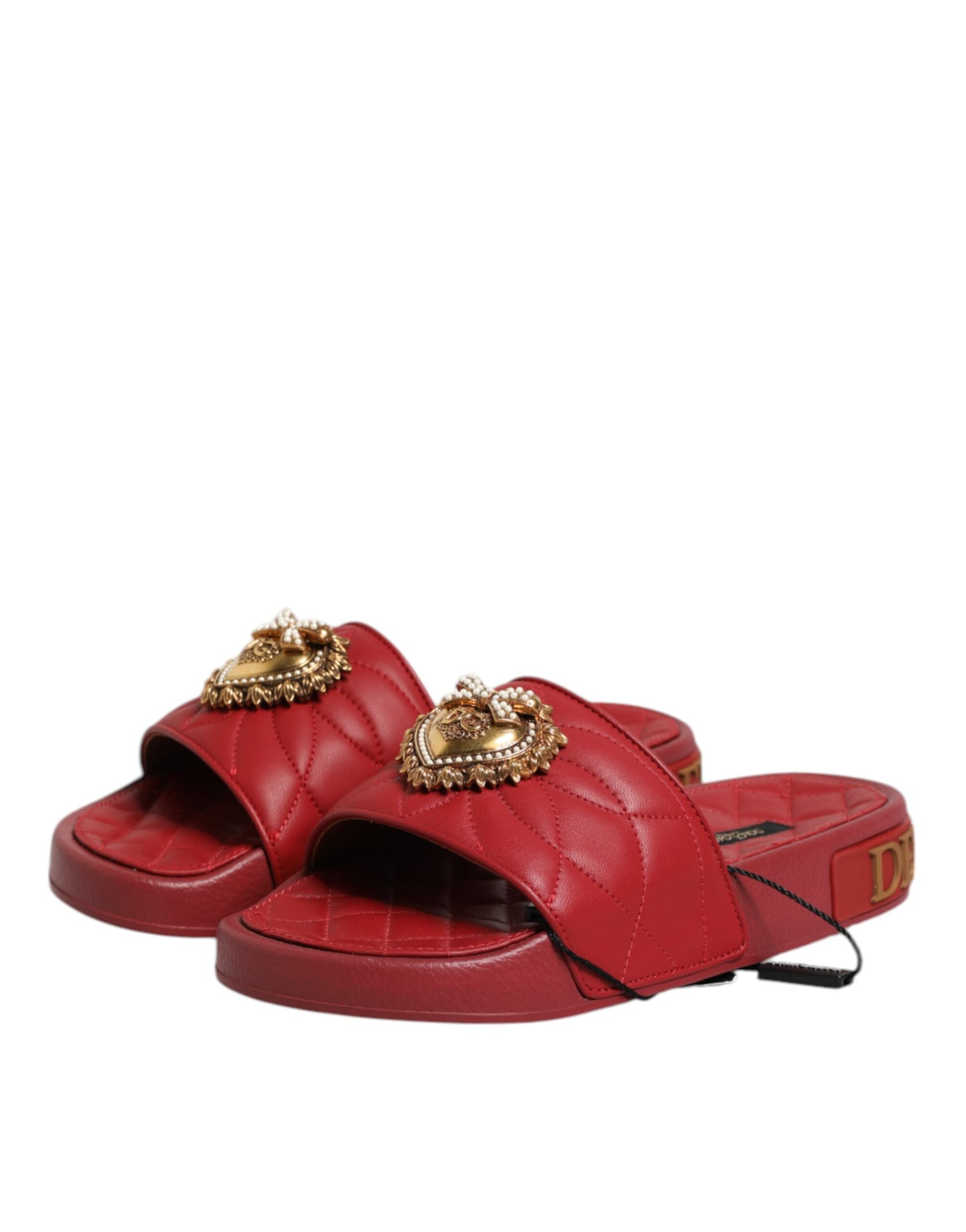 Dolce & Gabbana Red Devotion Matelassé Leather Slides Shoes