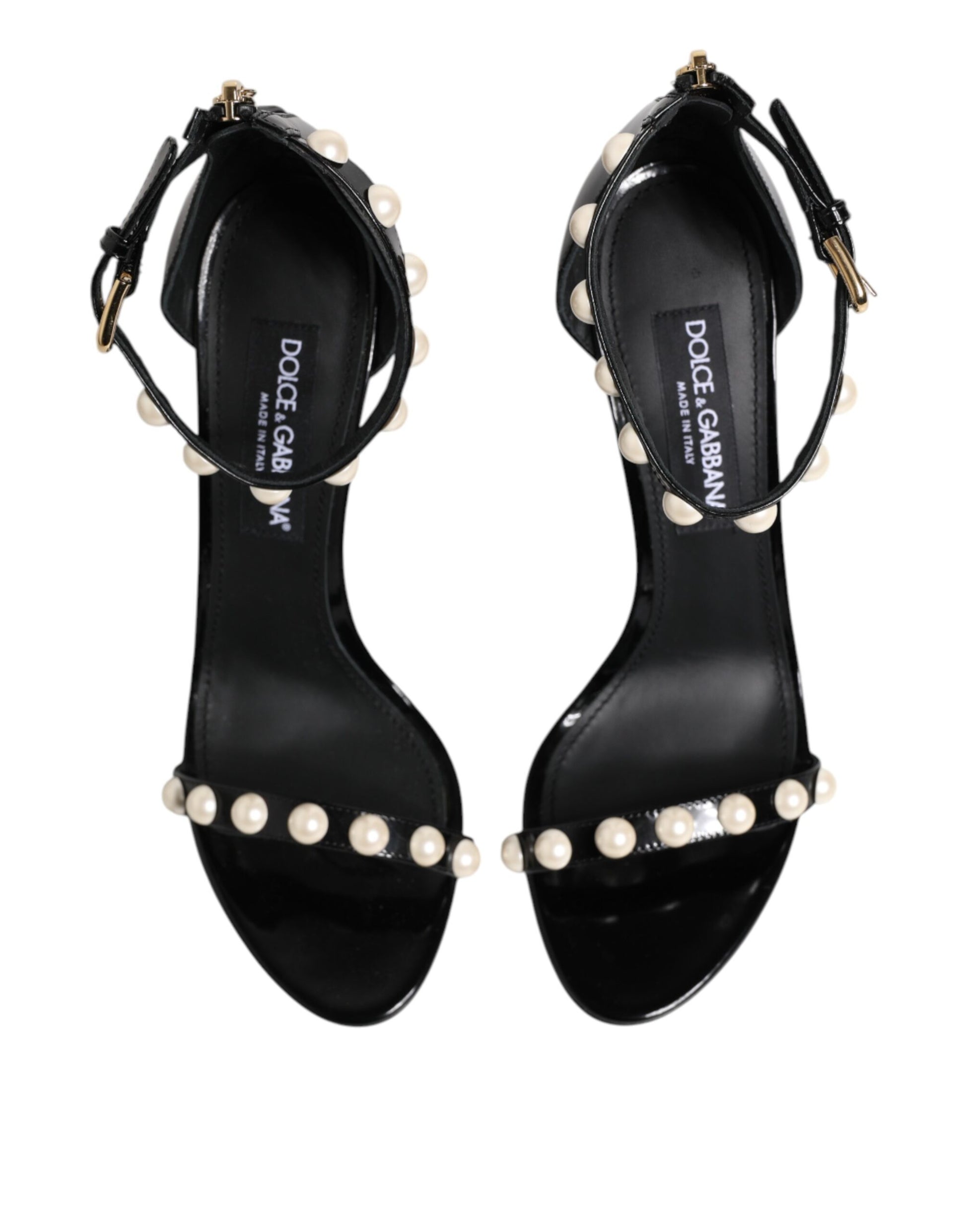 Dolce & Gabbana Black KEIRA Pearl Embellished Sandals Shoes