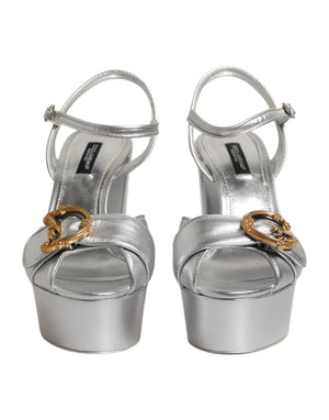Silver Logo Ankle Strap Heels Sandals Shoes