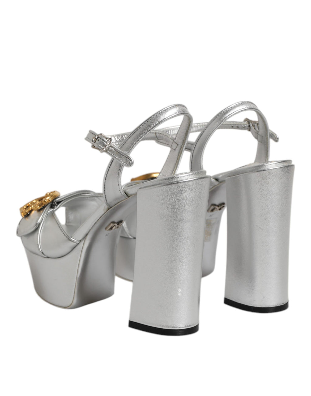 Silver Logo Ankle Strap Heels Sandals Shoes