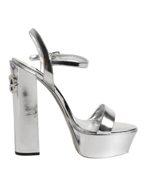 Dolce & Gabbana Silver Leather Platform Keira Sandals Shoes