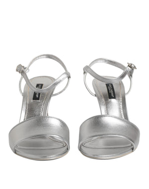 Dolce & Gabbana Silver Leather DG Heels Keira Sandals Shoes
