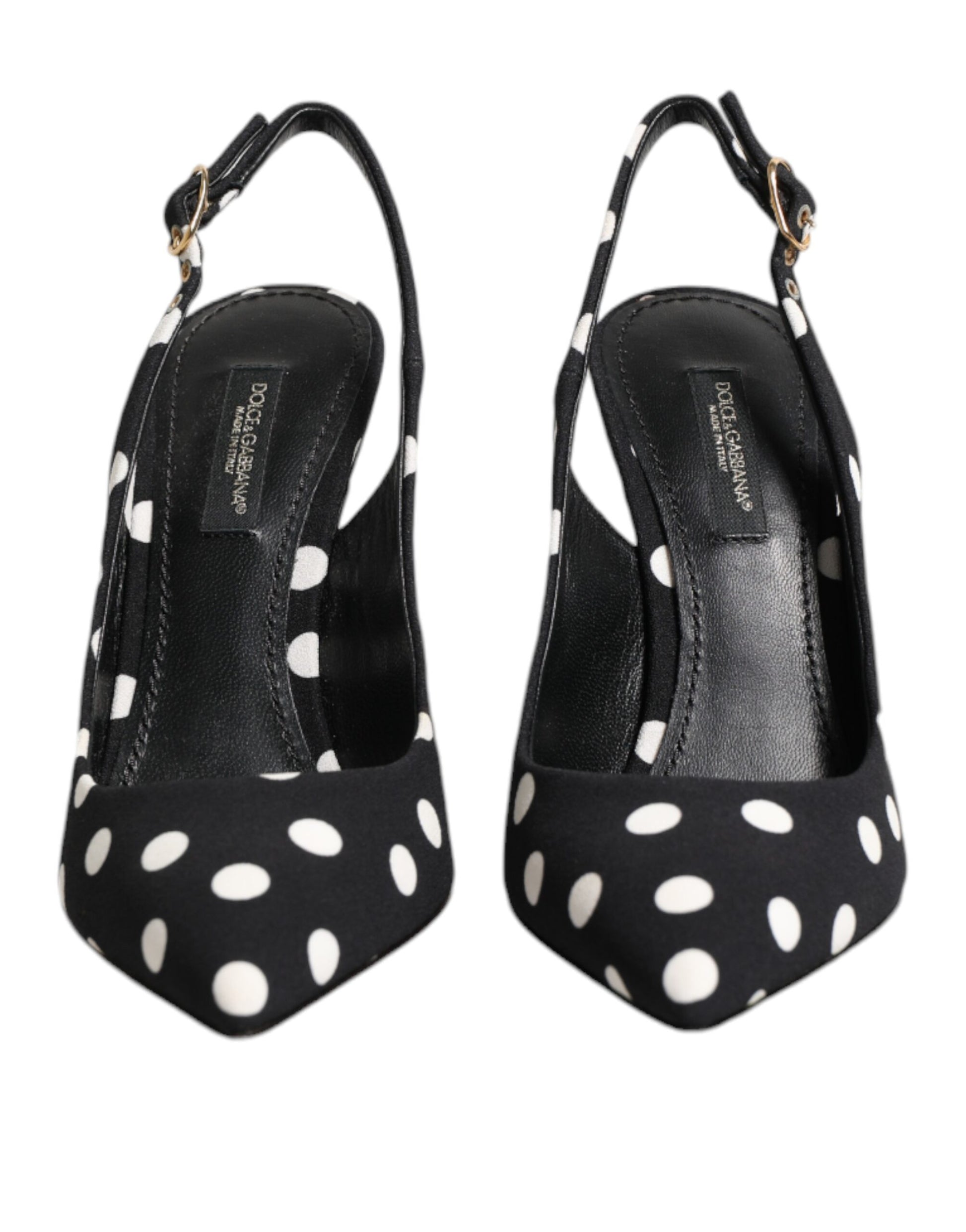 Dolce & Gabbana Black White Dotted Stiletto Slingback Shoes