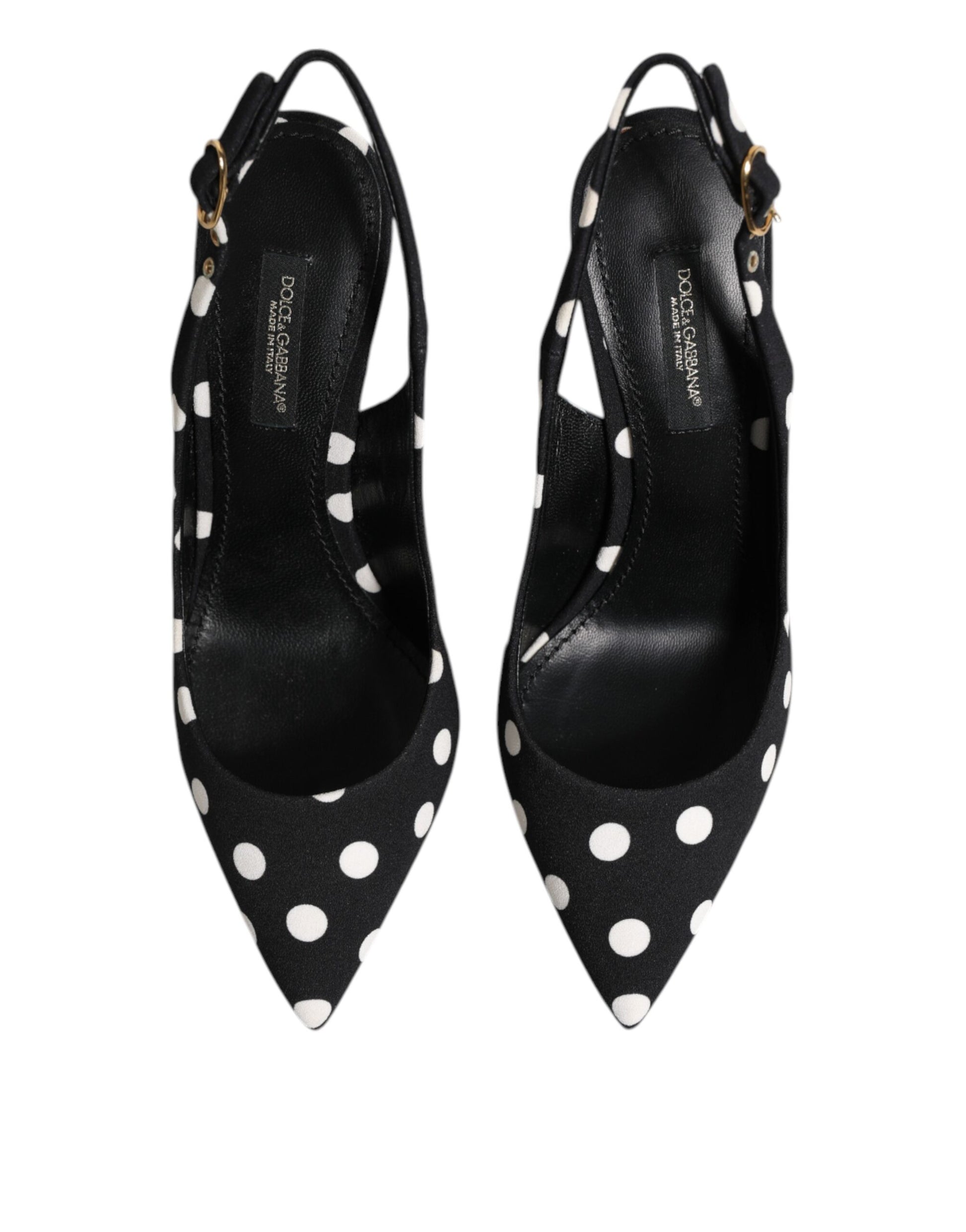 Dolce & Gabbana Black White Dotted Stiletto Slingback Shoes