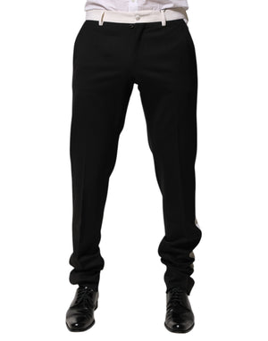 Dolce & Gabbana Black White Stripe Wool Men Trouser Pants