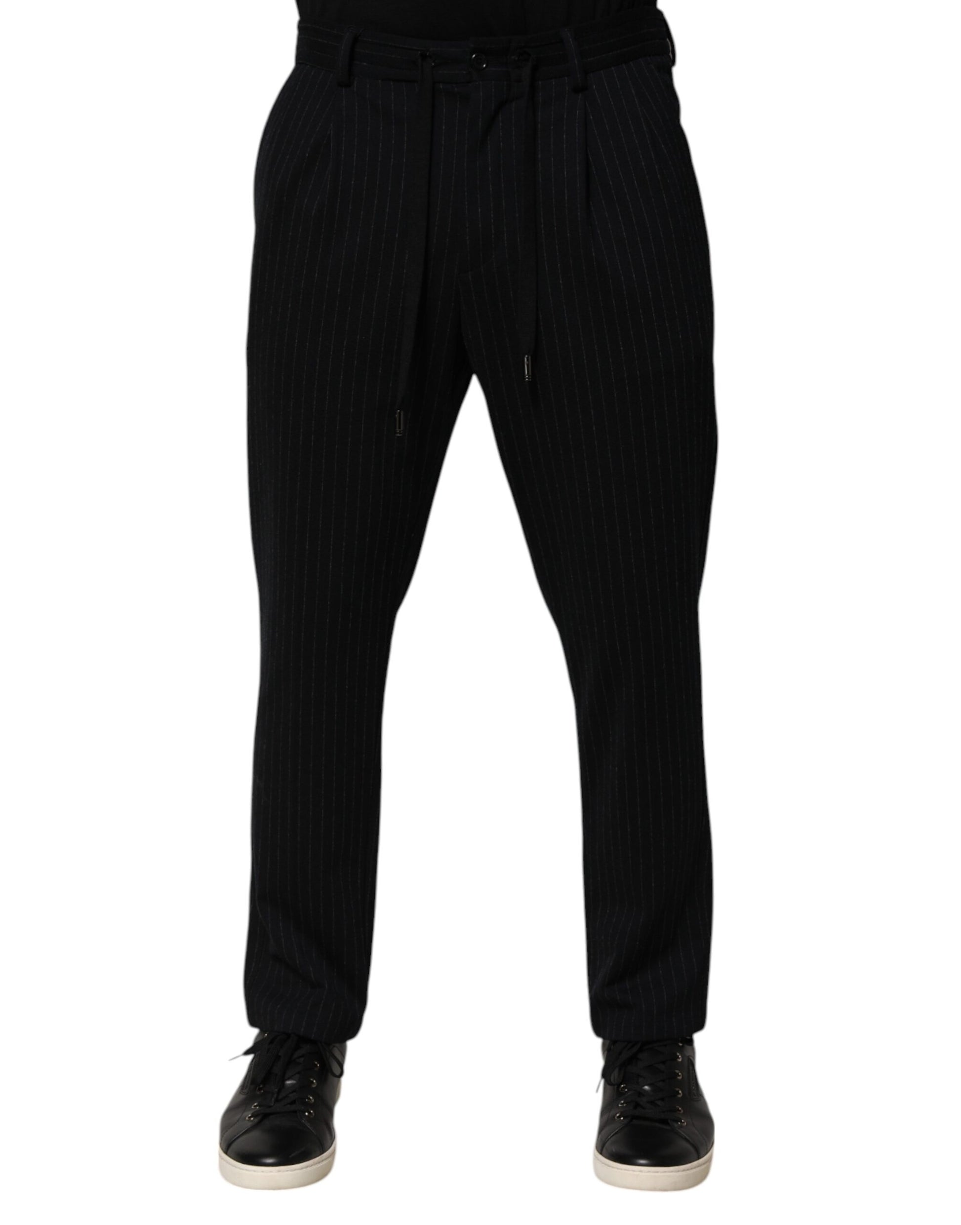 Dolce & Gabbana Black Stripes Viscose Skinny Dress Men Pants