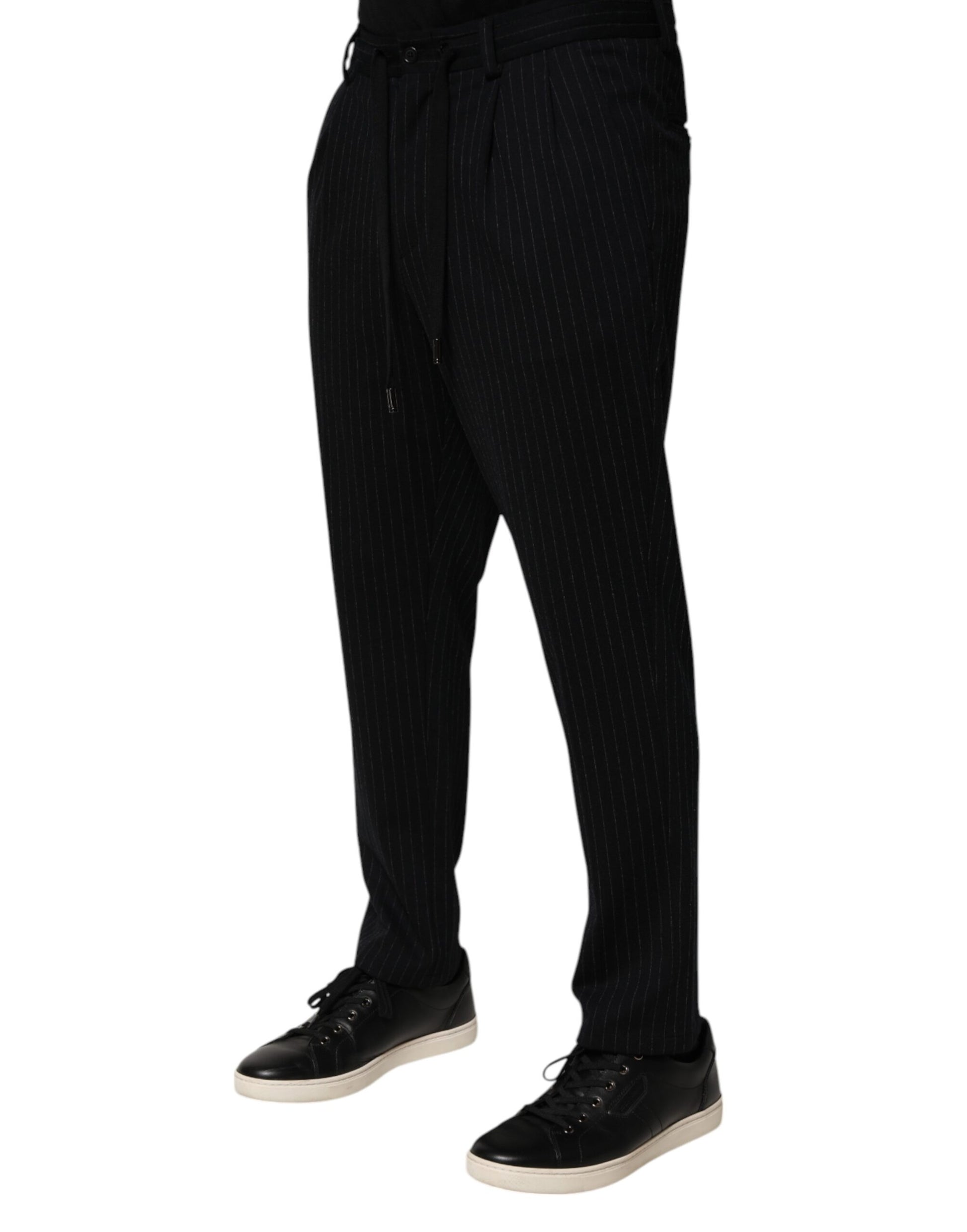 Dolce & Gabbana Black Stripes Viscose Skinny Dress Men Pants