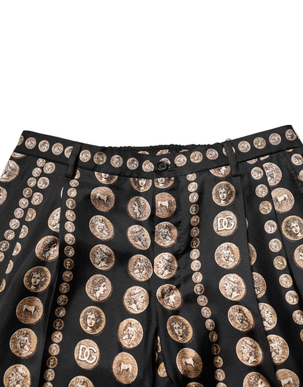 Black Coin Print Silk Skinny Men Trouser Pants