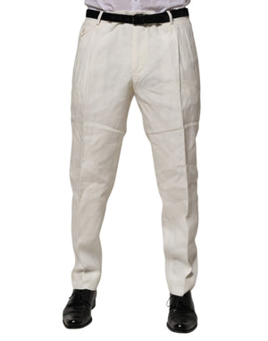 Dolce & Gabbana Cream Linen Dress Slim Formal Trouser Pants