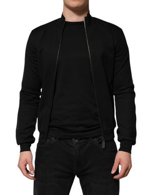 Dolce & Gabbana Black Cotton Logo Full Zip Men Bomber Jacket