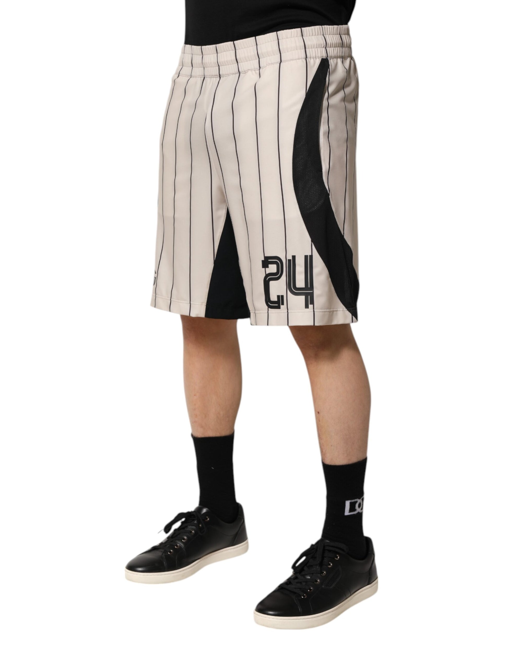 Dolce & Gabbana Off White Polyester DG Logo Sweatshorts Shorts