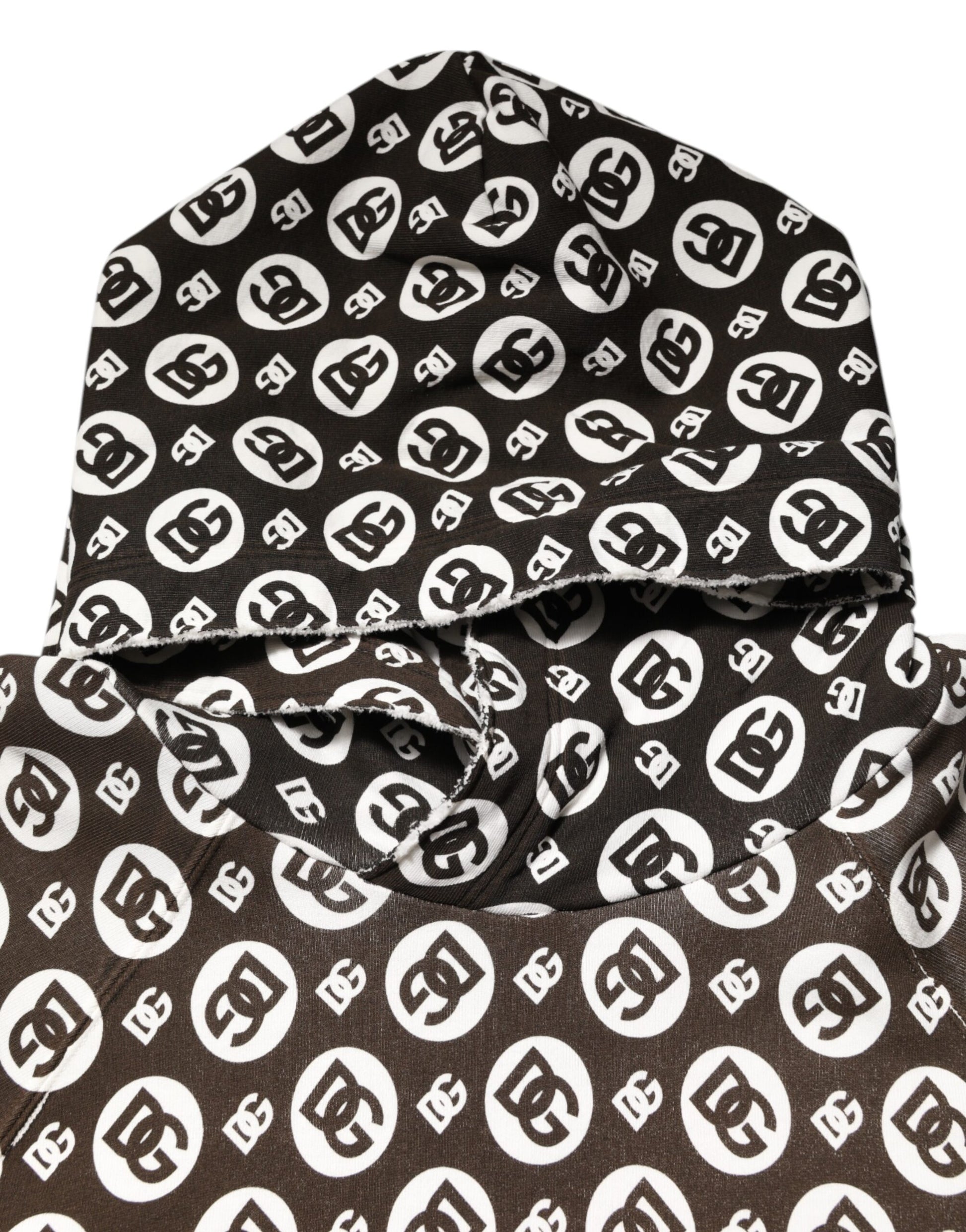 Dolce & Gabbana Brown White DG Logo Short Hoodie Sweater