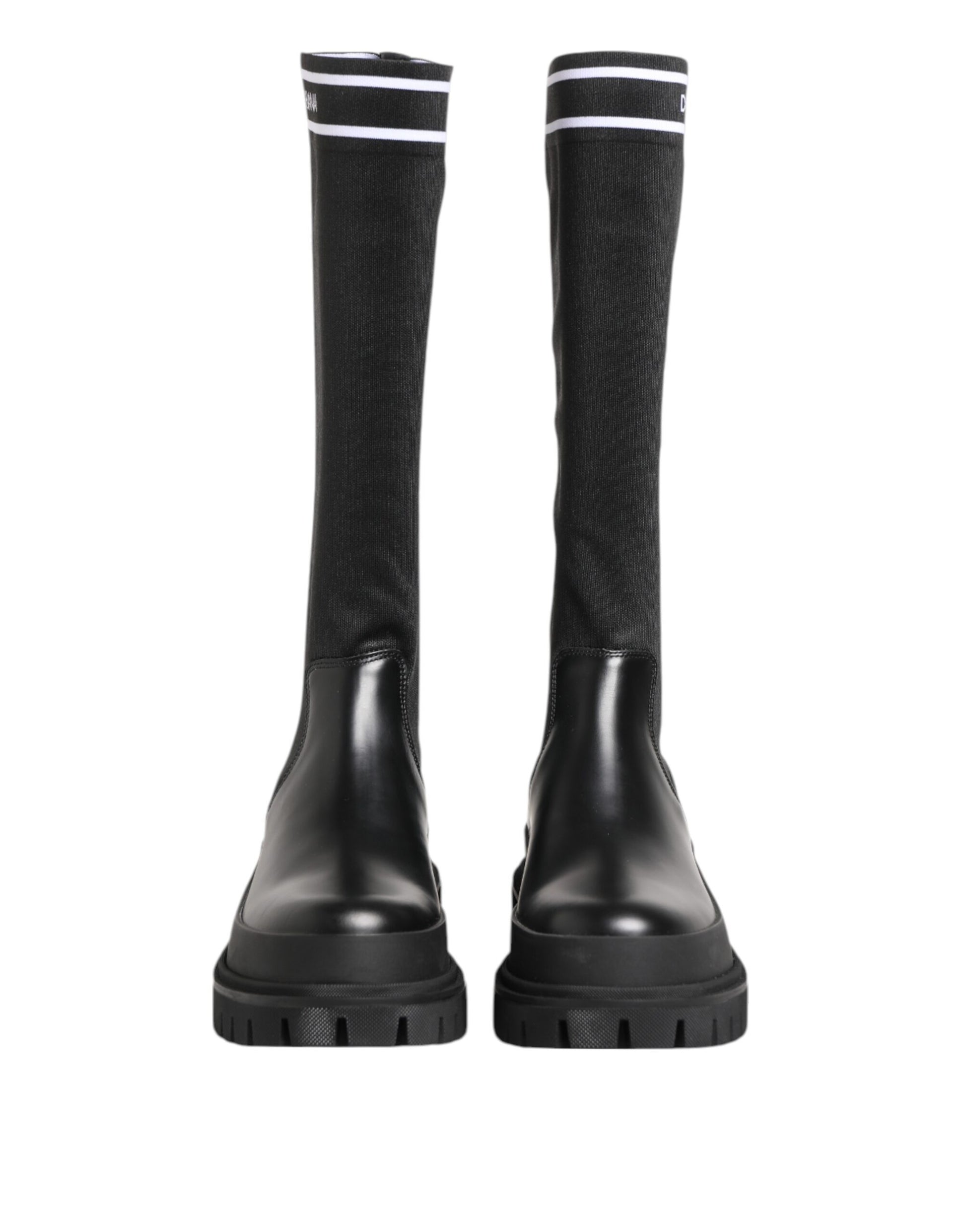 Dolce & Gabbana Black White Polyester Socks High Boots Shoes